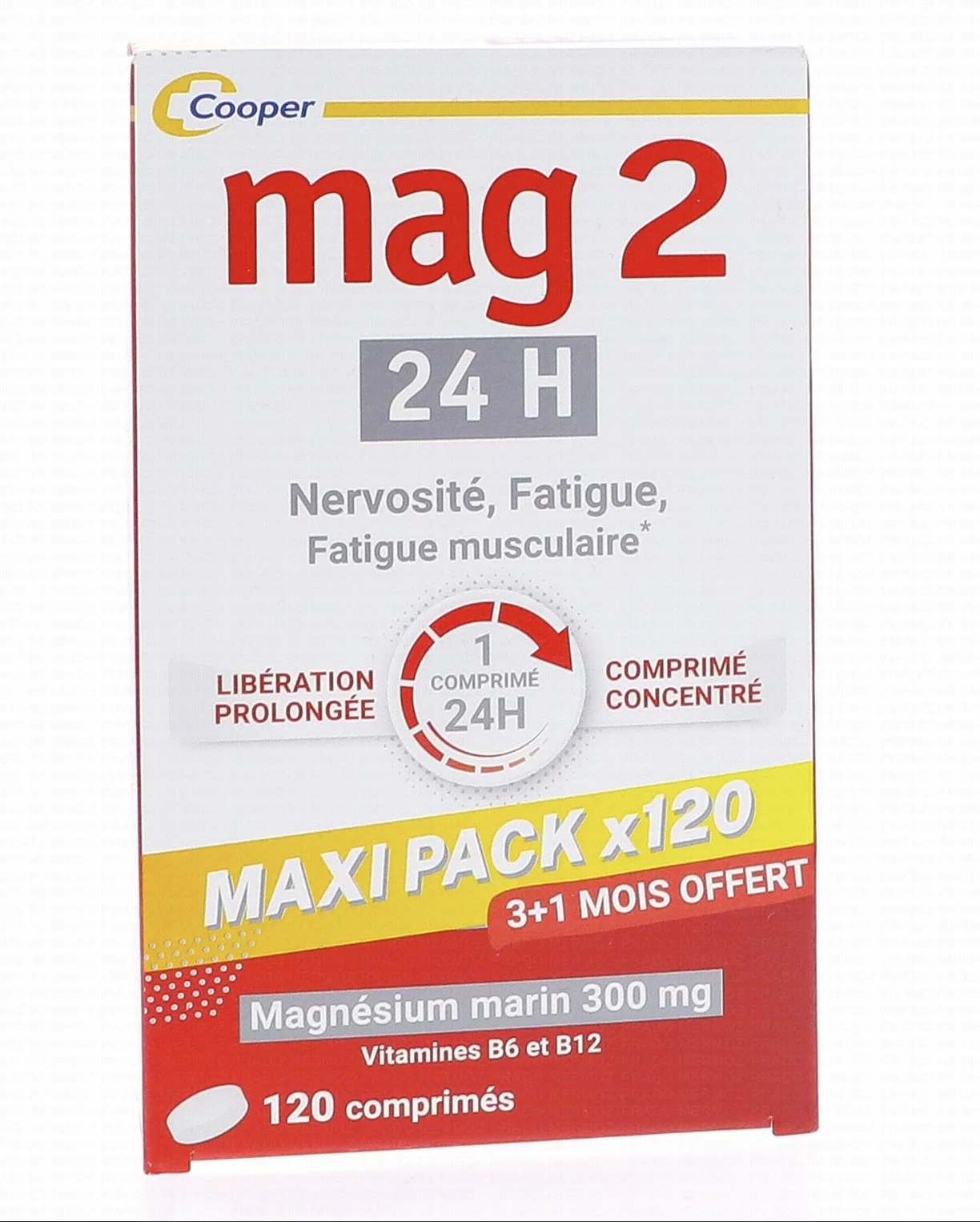 MAG2 24H Magnésium marin 300mg + B6 + B12 x120 comprimés